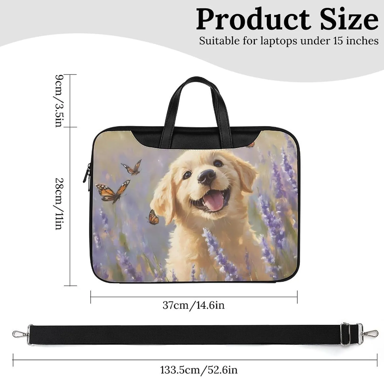 Happy Retriever Puppy Leather Bag Laptop Case Slim Water Resistant Computer Bags with Handle Briefcase for Work
