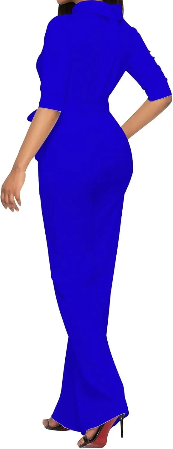 HGps8w Mock Neck Jumpsuits for Women Dressy Casual Straight Long Pants Rompers Elegant One Piece Business Office Outfits