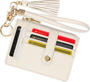 Hicdaw Wristlet Bracelet Keychain Wallet for Women 9 Slots Credit Card Holder Tassel Purse Silicone Key Ring with Gift Box