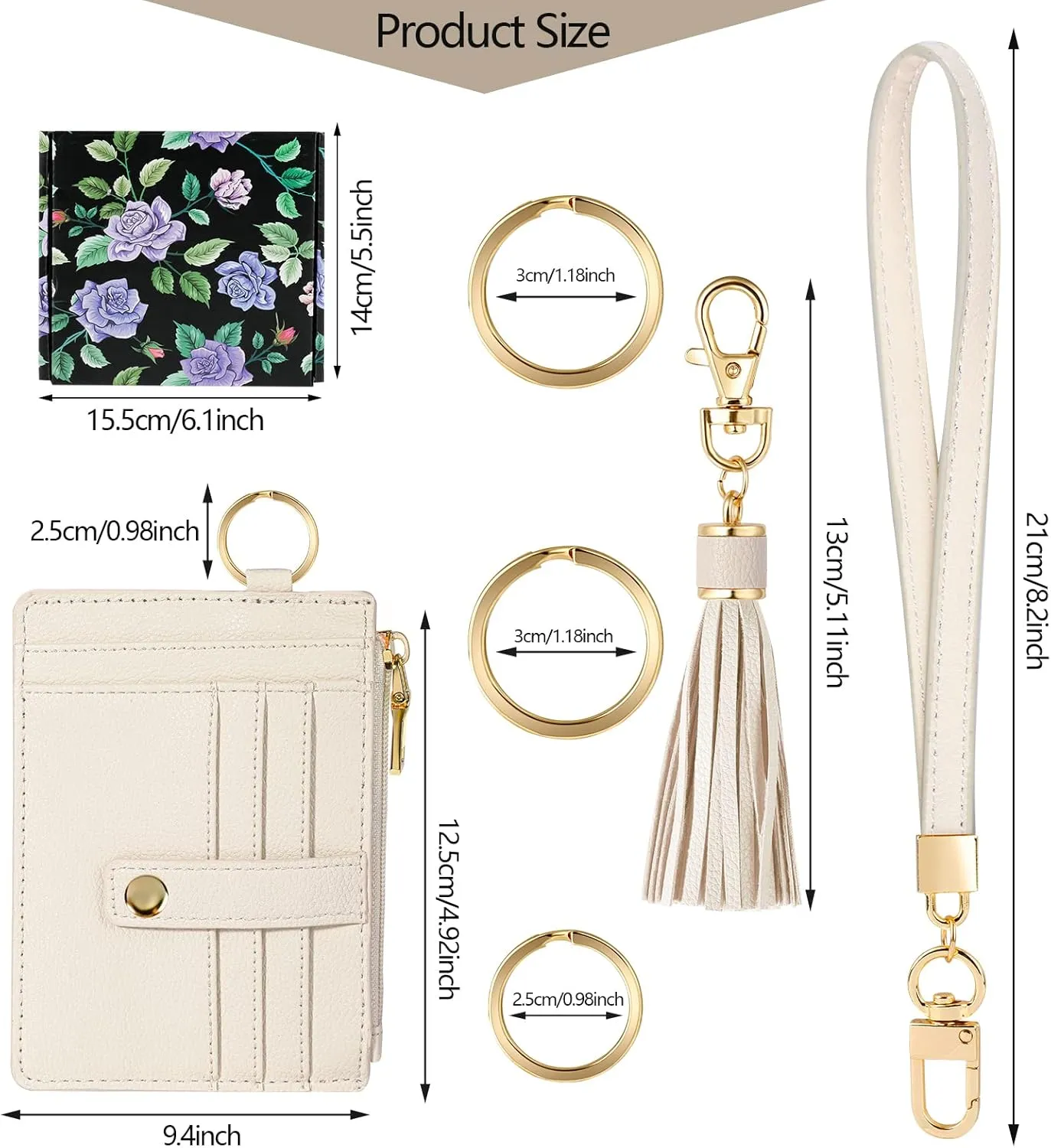 Hicdaw Wristlet Bracelet Keychain Wallet for Women 9 Slots Credit Card Holder Tassel Purse Silicone Key Ring with Gift Box
