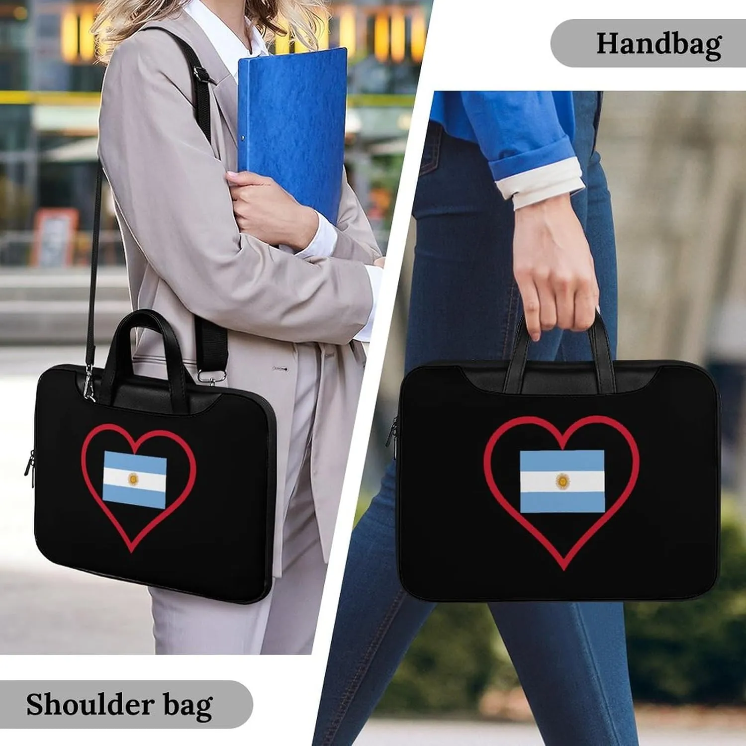 I Love Argentina Red Heart Leather Bag Laptop Case Slim Water Resistant Computer Bags with Handle Briefcase for Work