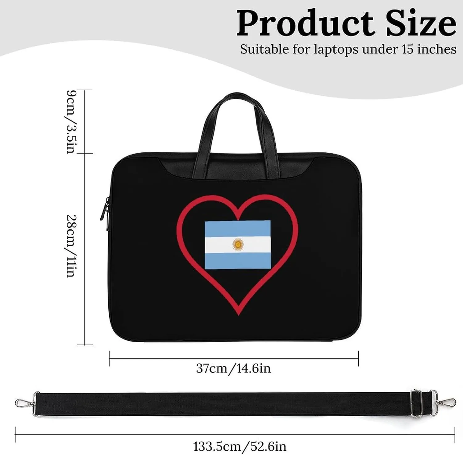 I Love Argentina Red Heart Leather Bag Laptop Case Slim Water Resistant Computer Bags with Handle Briefcase for Work