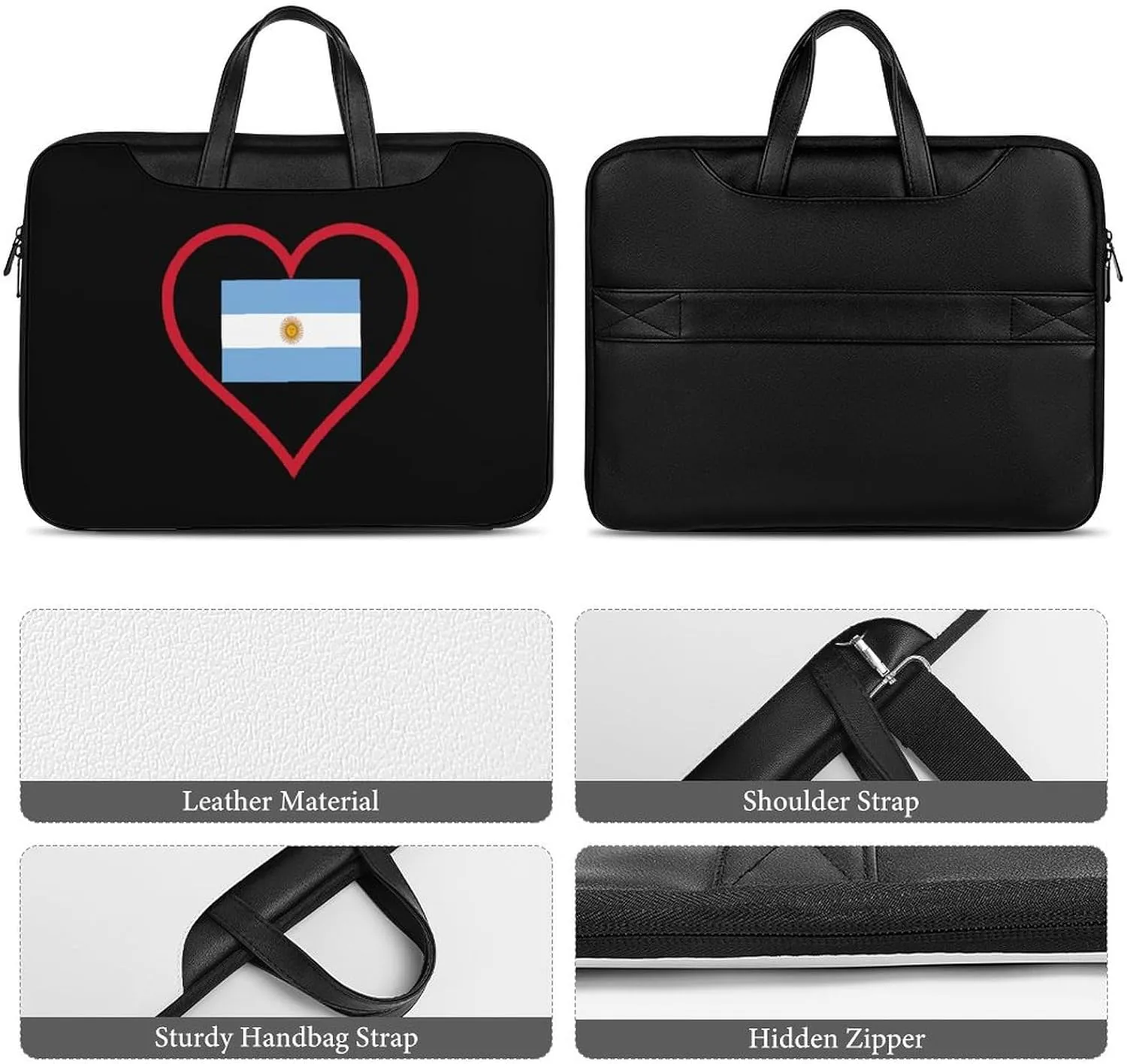 I Love Argentina Red Heart Leather Bag Laptop Case Slim Water Resistant Computer Bags with Handle Briefcase for Work