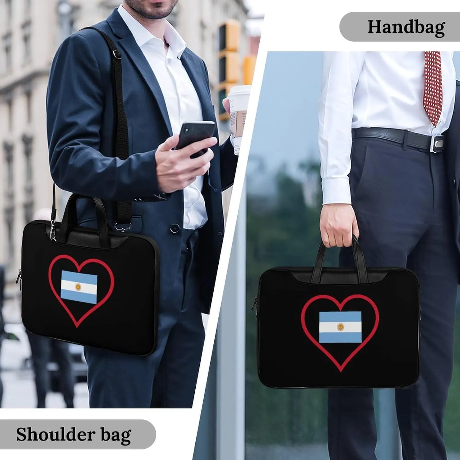 I Love Argentina Red Heart Leather Bag Laptop Case Slim Water Resistant Computer Bags with Handle Briefcase for Work
