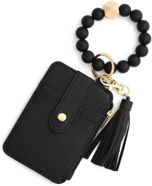 ikasus Wristlet Keychain Bracelet Wallet, Silicone Bead keyring Bangle for Women Wallet Car Keys Ring Holder with Tassels Type 5
