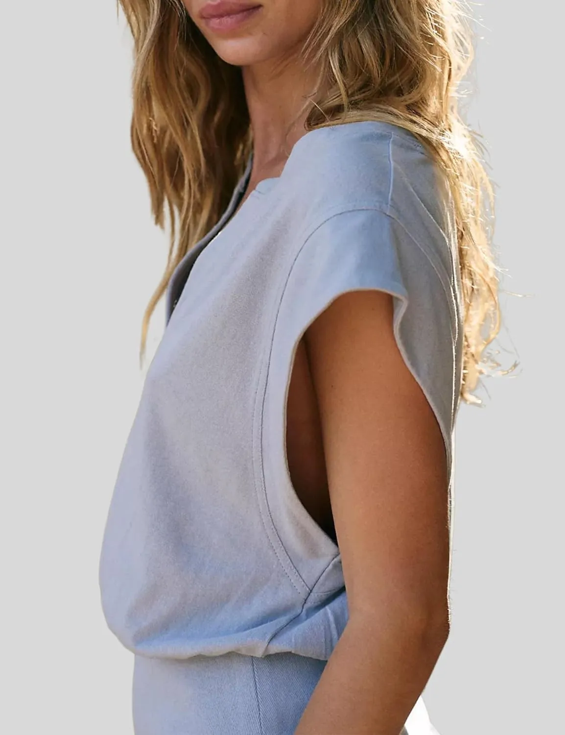 InterNos Womens Summer Mini Dress Lightweight V Neck Cap Sleeves A-Line Casual Athletic Dress