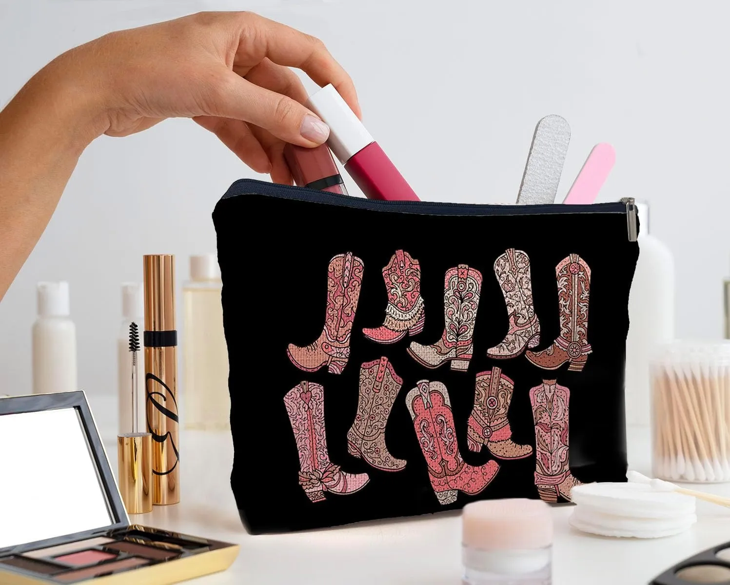 IWXYI Western Makeup Bags,Cowboy Boots Makeup Bags With Zipper,Western Cowgirls Makeup Bag Zipper Pouch Travel Toiletry Gifts For Women,Western Bags For Women,Western Gift Women