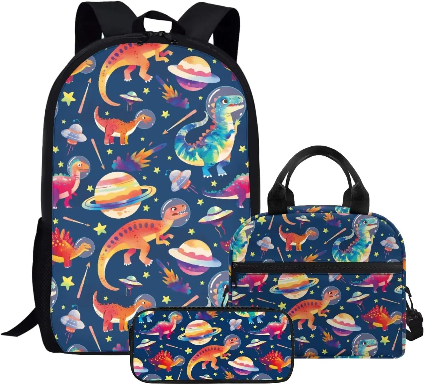 JHQFWMFJ Dinosaur Backpack with Lunchbox and Pencil Pouch Boys Elementary 17 inch Backpack Children's Polyester School Bag Set