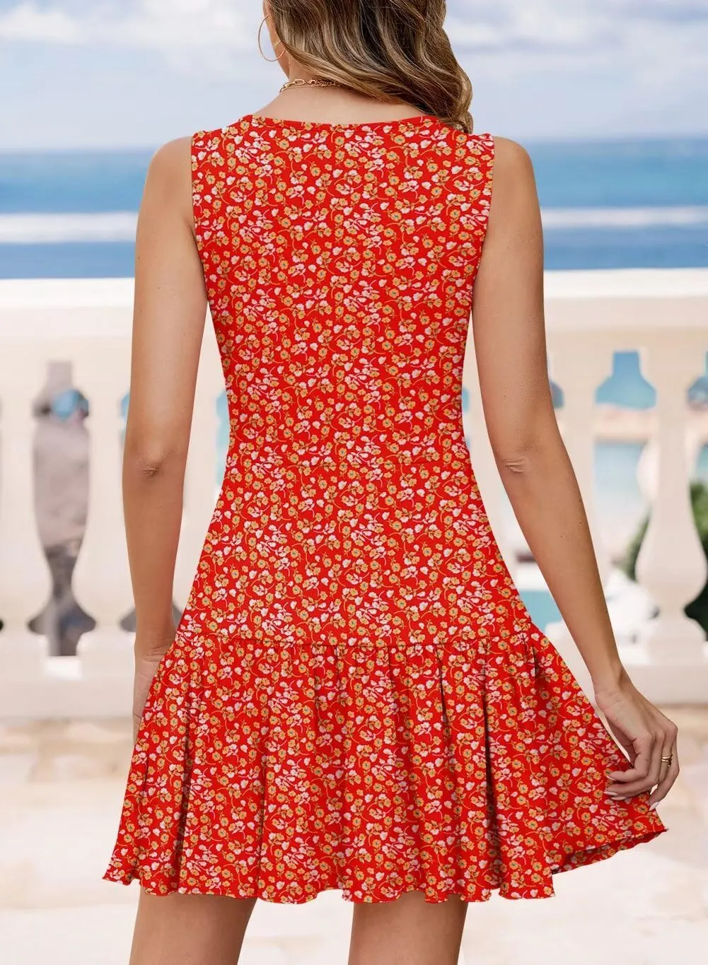 JOCAFIYE Women's Dresses Summer Sleeveless Sexy Wrap V Neck Floral Sundress Mini Dress Beach Dress