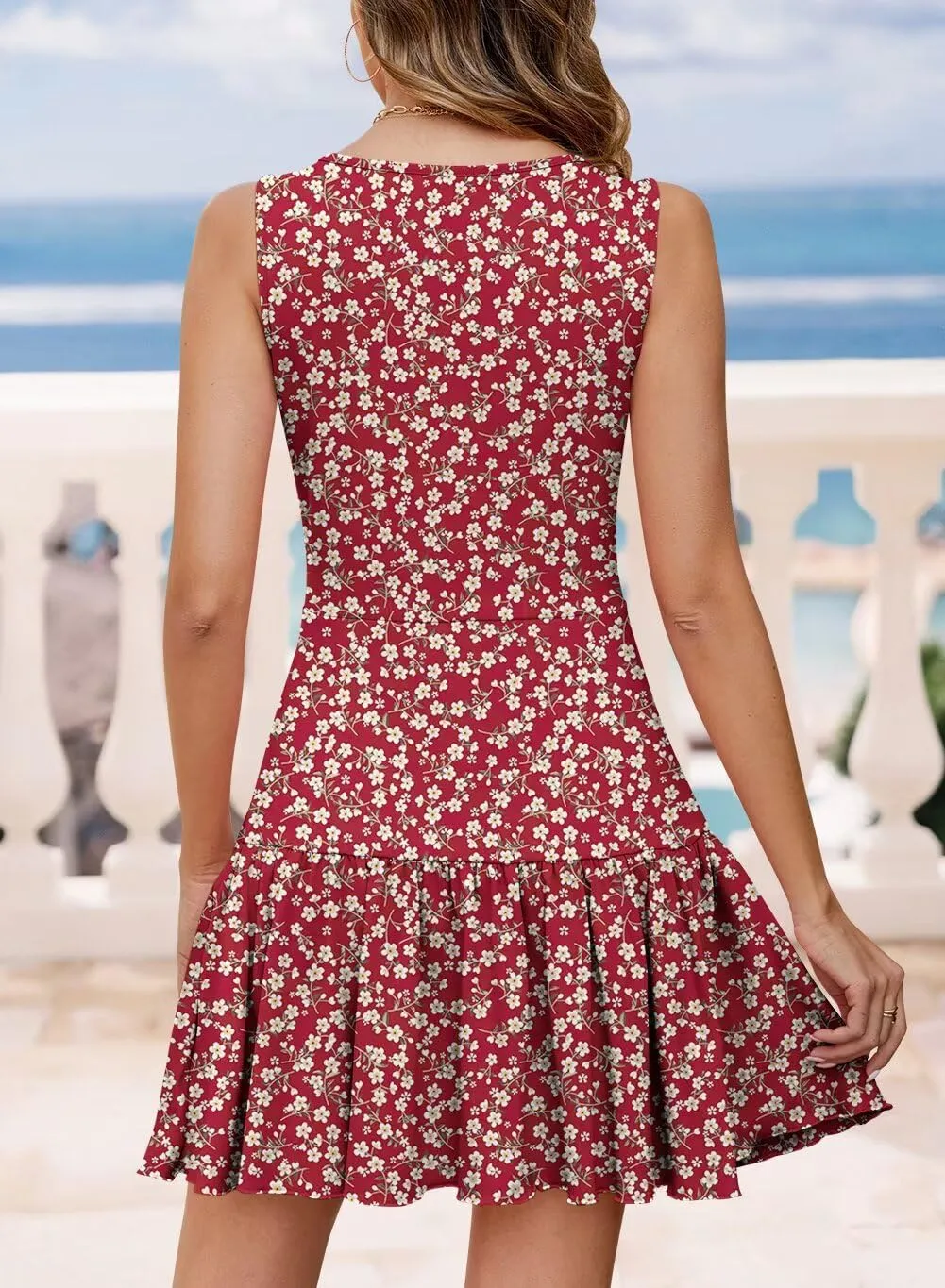 JOCAFIYE Women's Dresses Summer Sleeveless Sexy Wrap V Neck Floral Sundress Mini Dress Beach Dress
