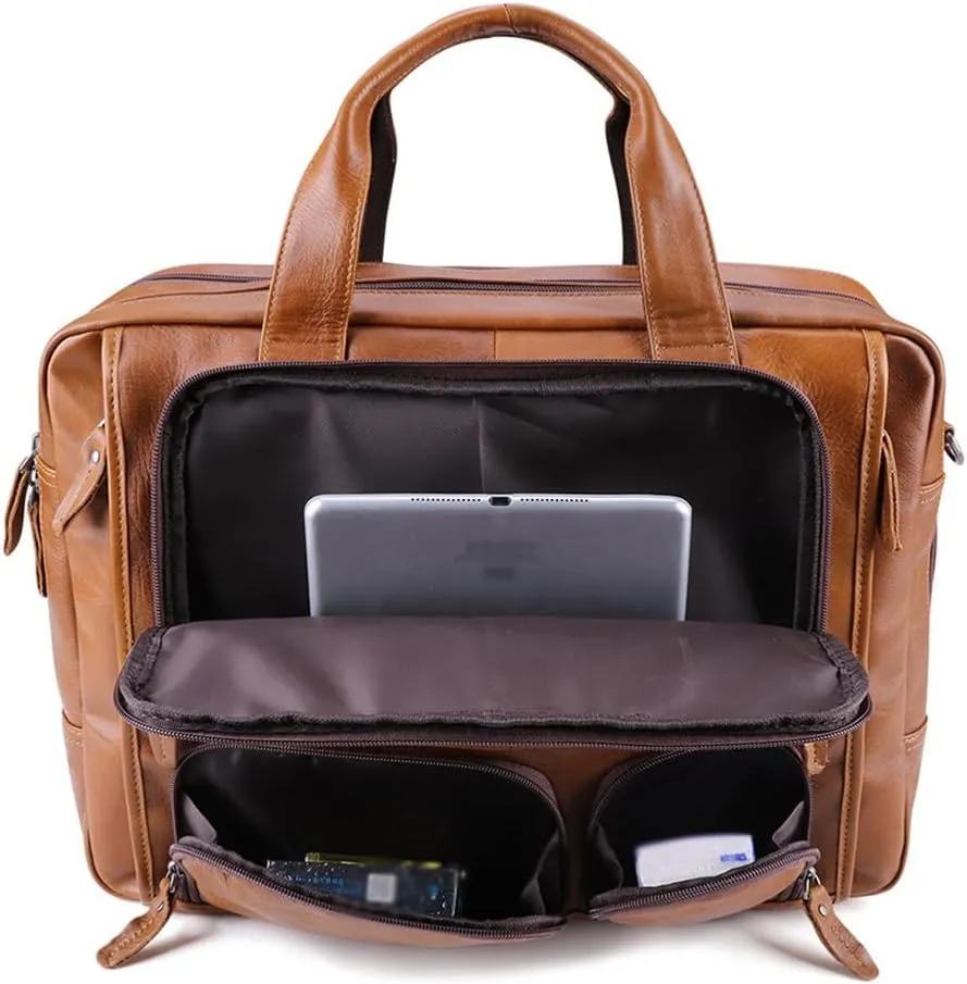 JSEIAJB 17 Inch Laptop Bag Men Genuine Leather Handbag Large Men's Travel Shoulder Bag Male Leather Briefcases