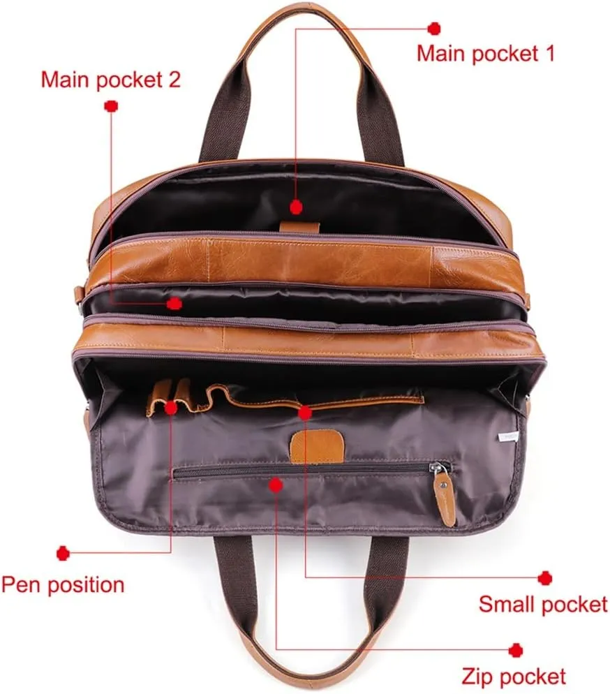 JSEIAJB 17 Inch Laptop Bag Men Genuine Leather Handbag Large Men's Travel Shoulder Bag Male Leather Briefcases
