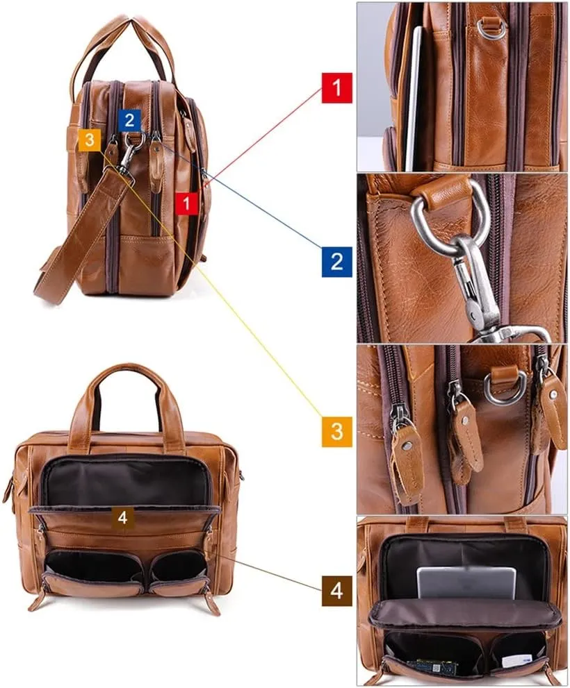 JSEIAJB 17 Inch Laptop Bag Men Genuine Leather Handbag Large Men's Travel Shoulder Bag Male Leather Briefcases
