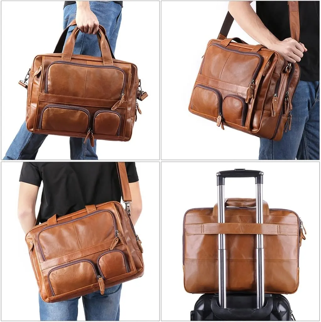 JSEIAJB 17 Inch Laptop Bag Men Genuine Leather Handbag Large Men's Travel Shoulder Bag Male Leather Briefcases