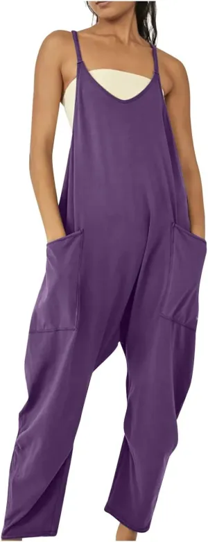 Jumpsuits for Women, 2024 Casual V Neck Sleeveless Romper Spaghetti Strap Harem Pants Overalls Jumpsuit with Pockets
