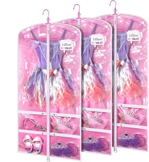 Kernorv 3 Packs PVC Clear Dance Garment Bag, 51" Dance Costume Garment Bags for Dancers with Zipper Pockets for Kids,Storage (Pink,51 x 23 Inch)