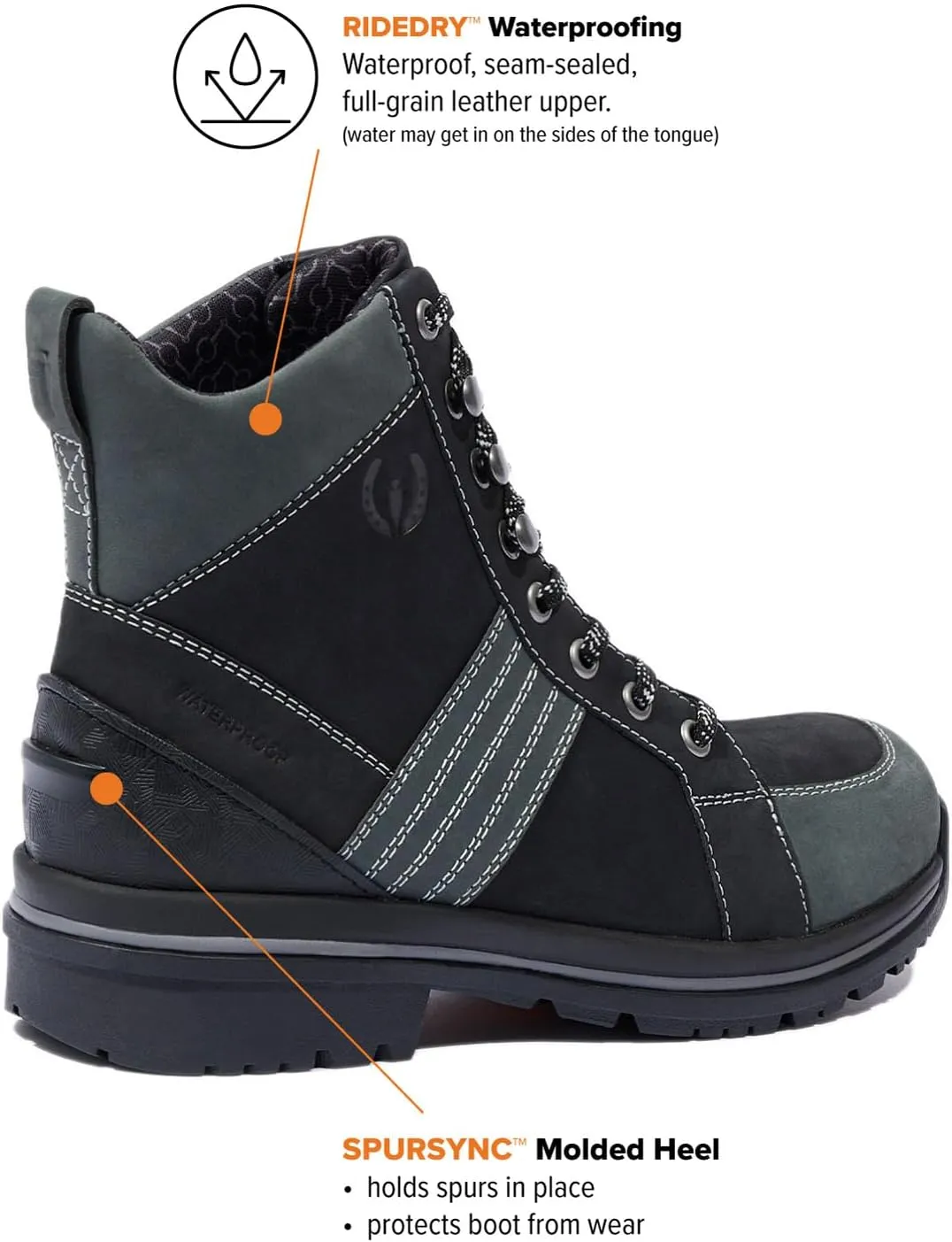 Kerrits Trail Blazer Lace Up Waterproof Barn Boot  Women's Leather Horse Riding & Hiking Boots, Wide Footbed, 1" Heel