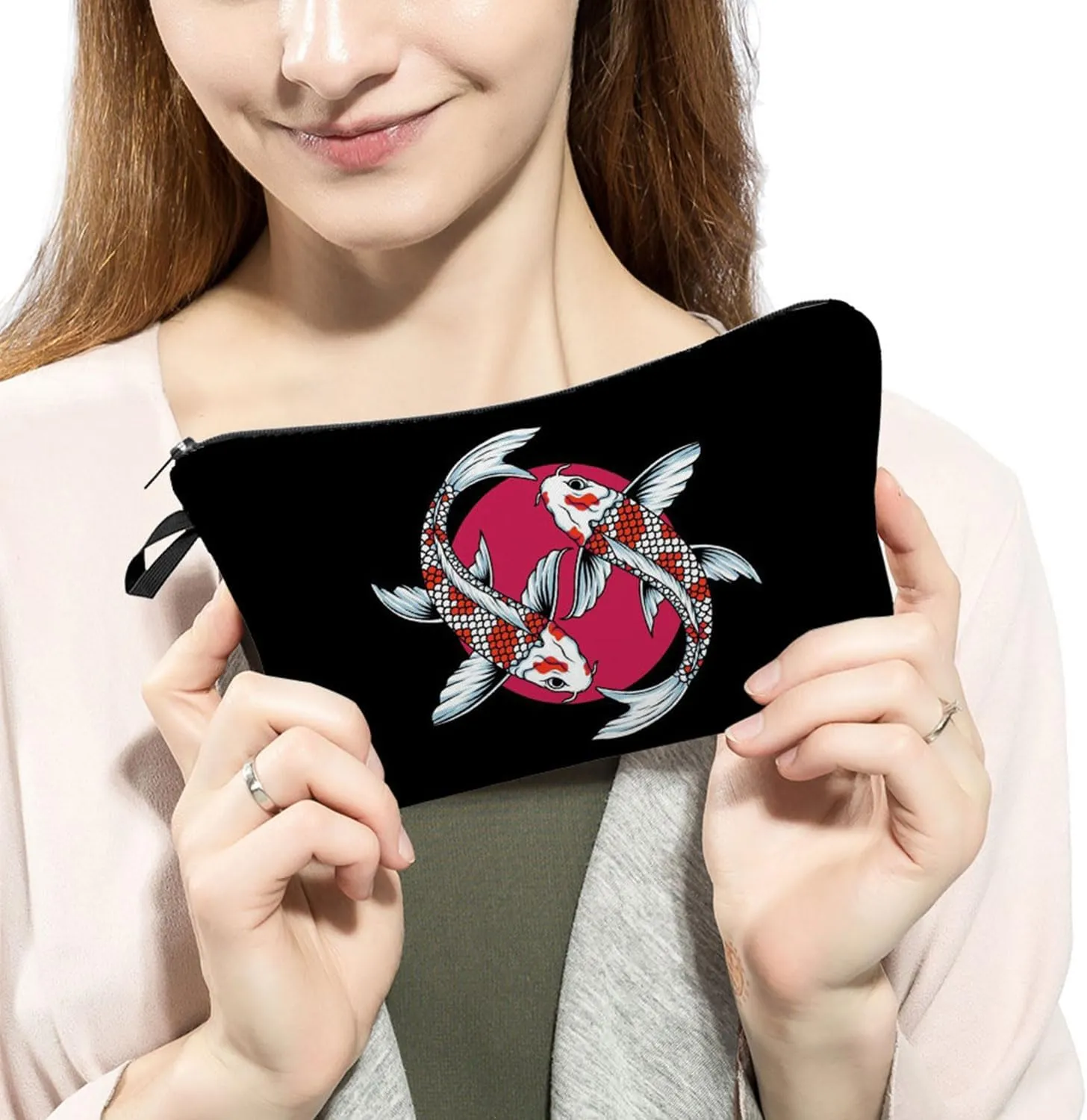 Koi Fish Cosmetic Bag Cute Small Makeup Bag Travel Toiletry Zipper Pouch Lucky Koi Fish Birthday Present for Fish Lovers Wome Friends