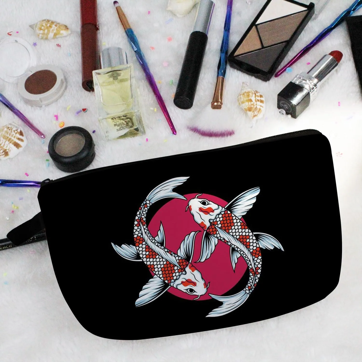 Koi Fish Cosmetic Bag Cute Small Makeup Bag Travel Toiletry Zipper Pouch Lucky Koi Fish Birthday Present for Fish Lovers Wome Friends
