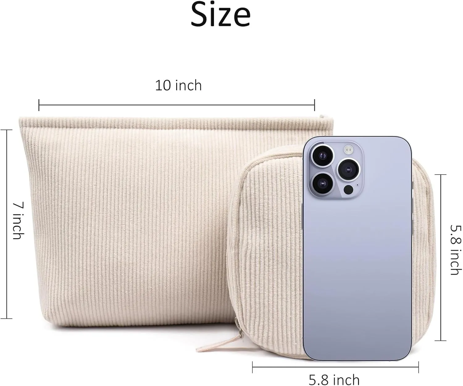 KOTORA 2 Pcs Corduroy Makeup Bag for Purse,Preppy Makeup Bags Travel Accessories,Small Makeup Bag with Zipper Makeup Bag Organizer Preppy Stuff,Coin Purse Essetnals Gifts for Women
