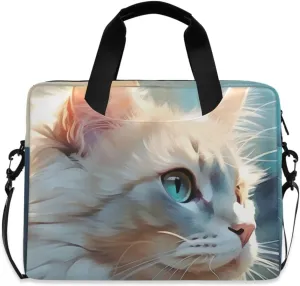 Laptop Bag Fits Up to 16 Inch Computer Blue Eyes White Cat Laptop Briefcases for Men Women