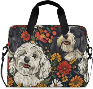 Laptop Bag Fits Up to 16 Inch Computer Dogs in Flowers Laptop Briefcases for Men Women