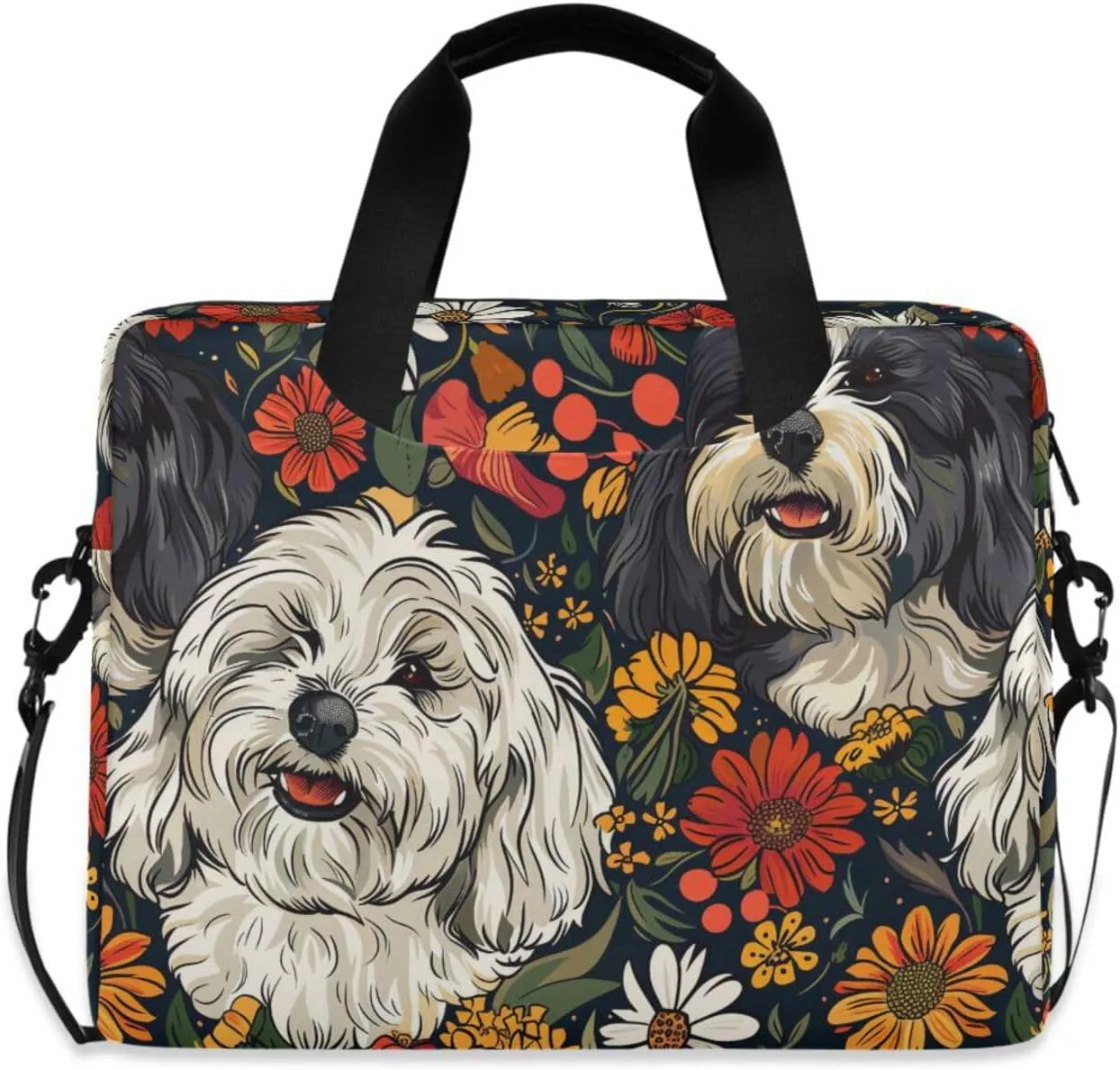 Laptop Bag Fits Up to 16 Inch Computer Dogs in Flowers Laptop Briefcases for Men Women