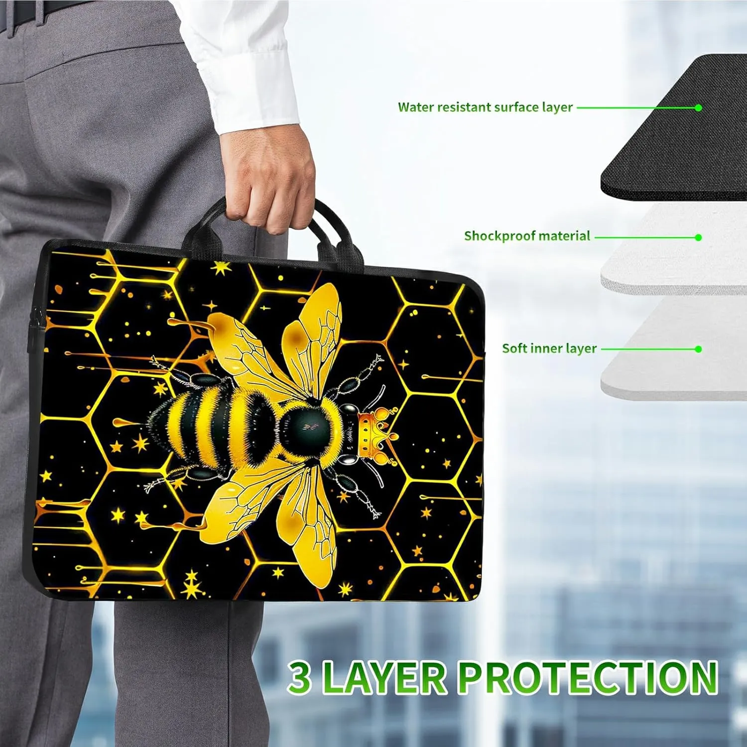 Laptop Shoulder Bag Sleeve Case, Large Capacity Waterproof PU Leather Computer Handbag Suitable for 9.6" 9.7" 10"