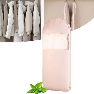 Large Space Saving Hanging Garment Bag with Self Compression Zipper, 2025 Closet Organizers Heavy Duty Garment Bag Winter Coat Storage, Dust Cover Clothes Bags for Down Coat (Pink, XL)
