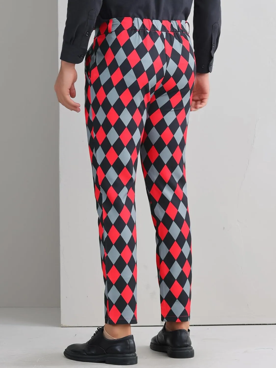 Lars Amadeus Argyle Dress Pants for Men's Geometric Printed Straight Leg Checked Plaid Pants