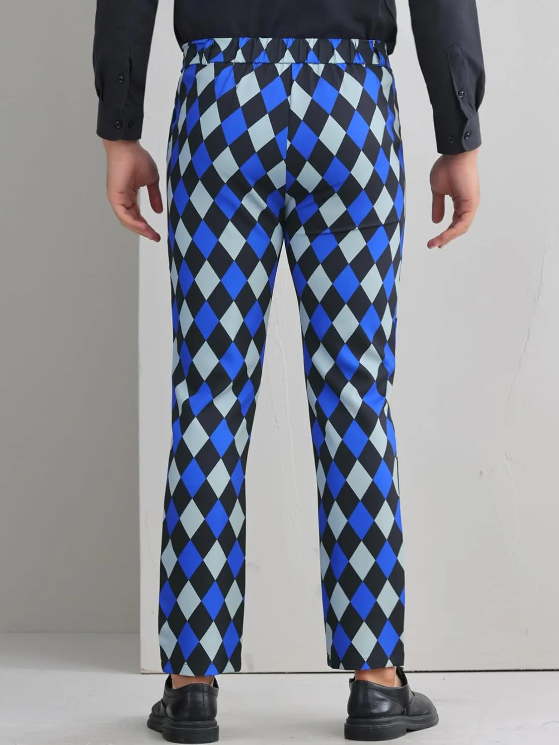 Lars Amadeus Argyle Dress Pants for Men's Geometric Printed Straight Leg Checked Plaid Pants