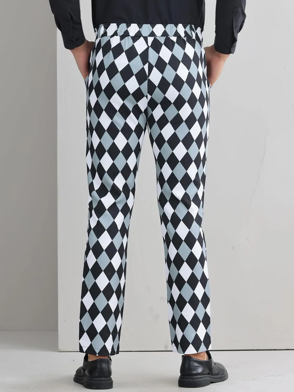 Lars Amadeus Argyle Dress Pants for Men's Geometric Printed Straight Leg Checked Plaid Pants