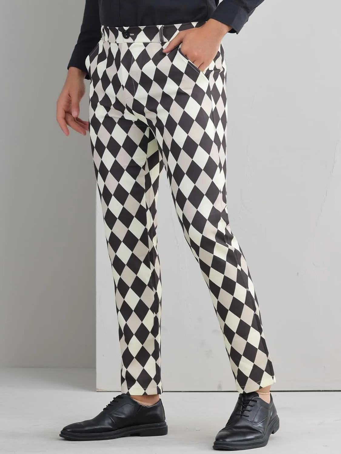Lars Amadeus Argyle Dress Pants for Men's Geometric Printed Straight Leg Checked Plaid Pants