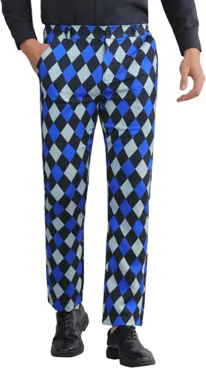 Lars Amadeus Argyle Dress Pants for Men's Geometric Printed Straight Leg Checked Plaid Pants