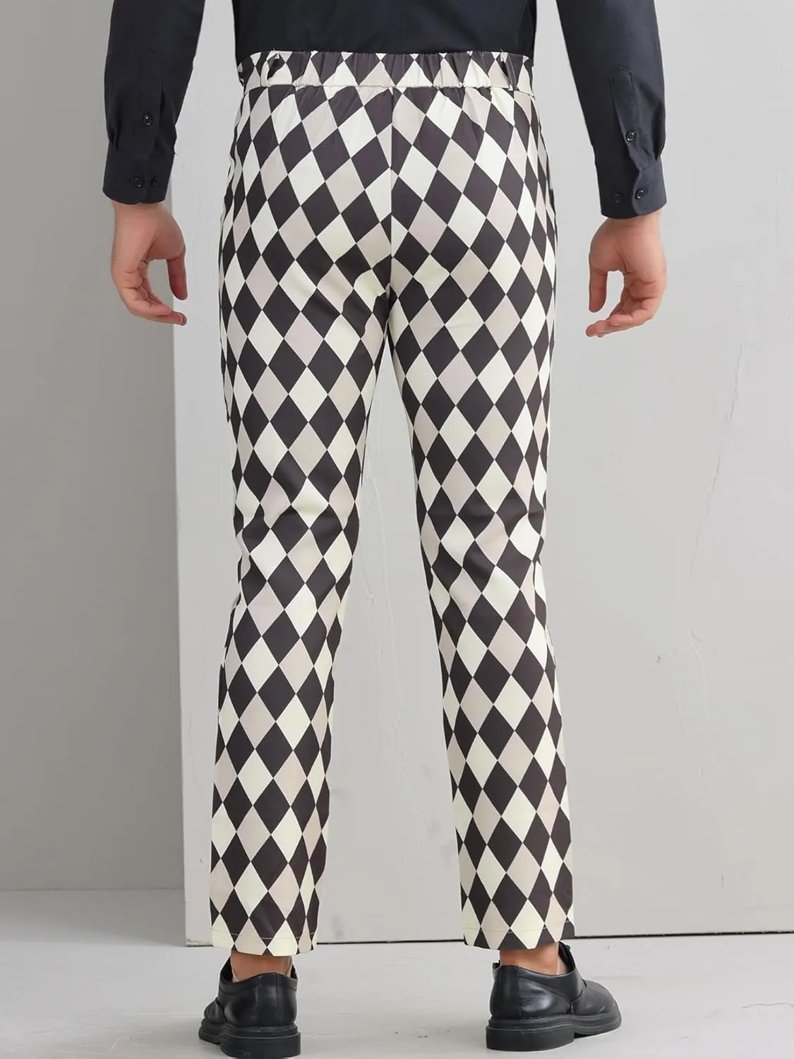 Lars Amadeus Argyle Dress Pants for Men's Geometric Printed Straight Leg Checked Plaid Pants
