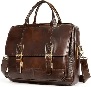 Leather Briefcases for Men Computer Bag Laptop Bag Waterproof Retro Business Travel Messenger Bag for Men
