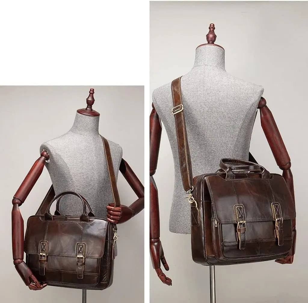 Leather Briefcases for Men Computer Bag Laptop Bag Waterproof Retro Business Travel Messenger Bag for Men