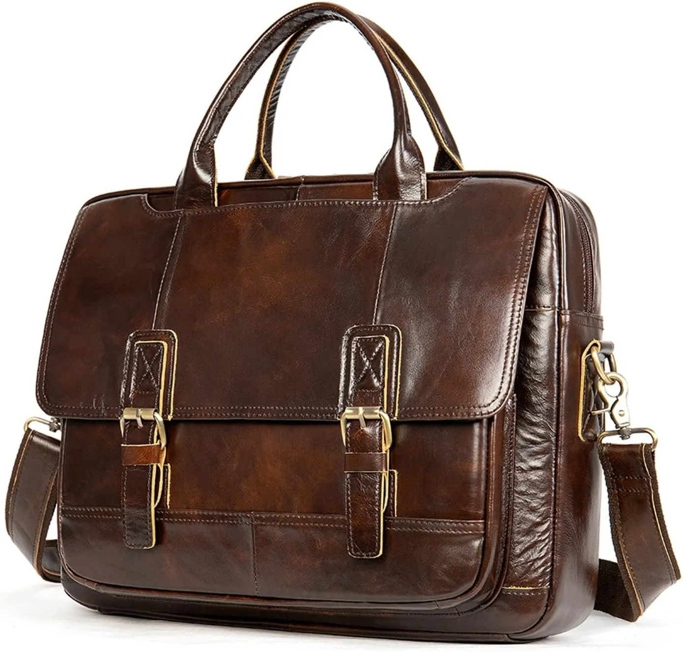 Leather Briefcases for Men Computer Bag Laptop Bag Waterproof Retro Business Travel Messenger Bag for Men