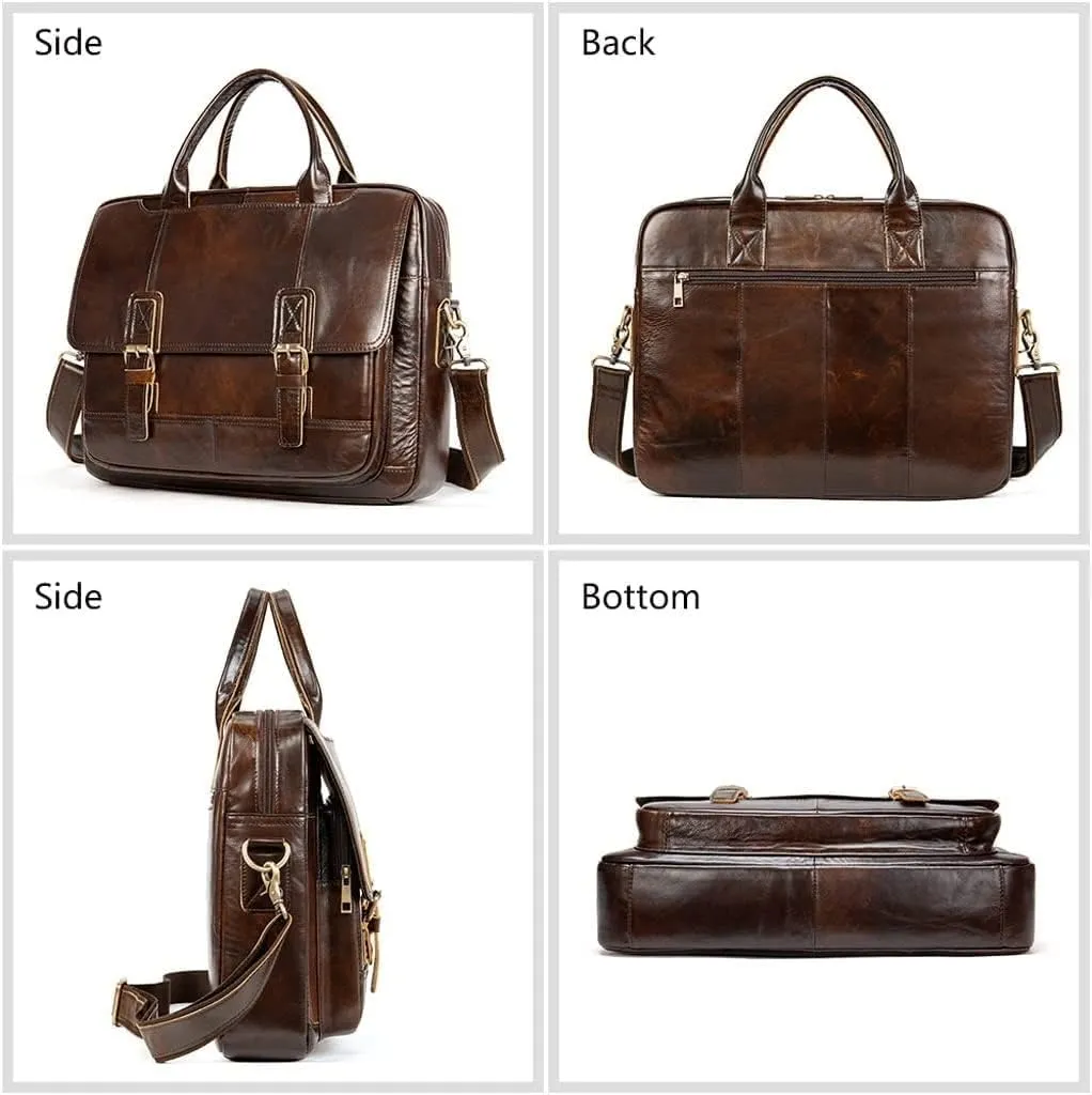Leather Briefcases for Men Computer Bag Laptop Bag Waterproof Retro Business Travel Messenger Bag for Men