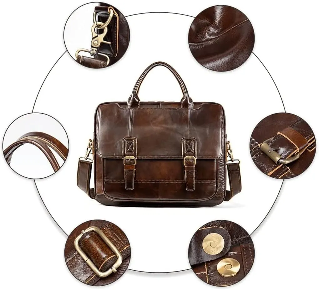 Leather Briefcases for Men Computer Bag Laptop Bag Waterproof Retro Business Travel Messenger Bag for Men