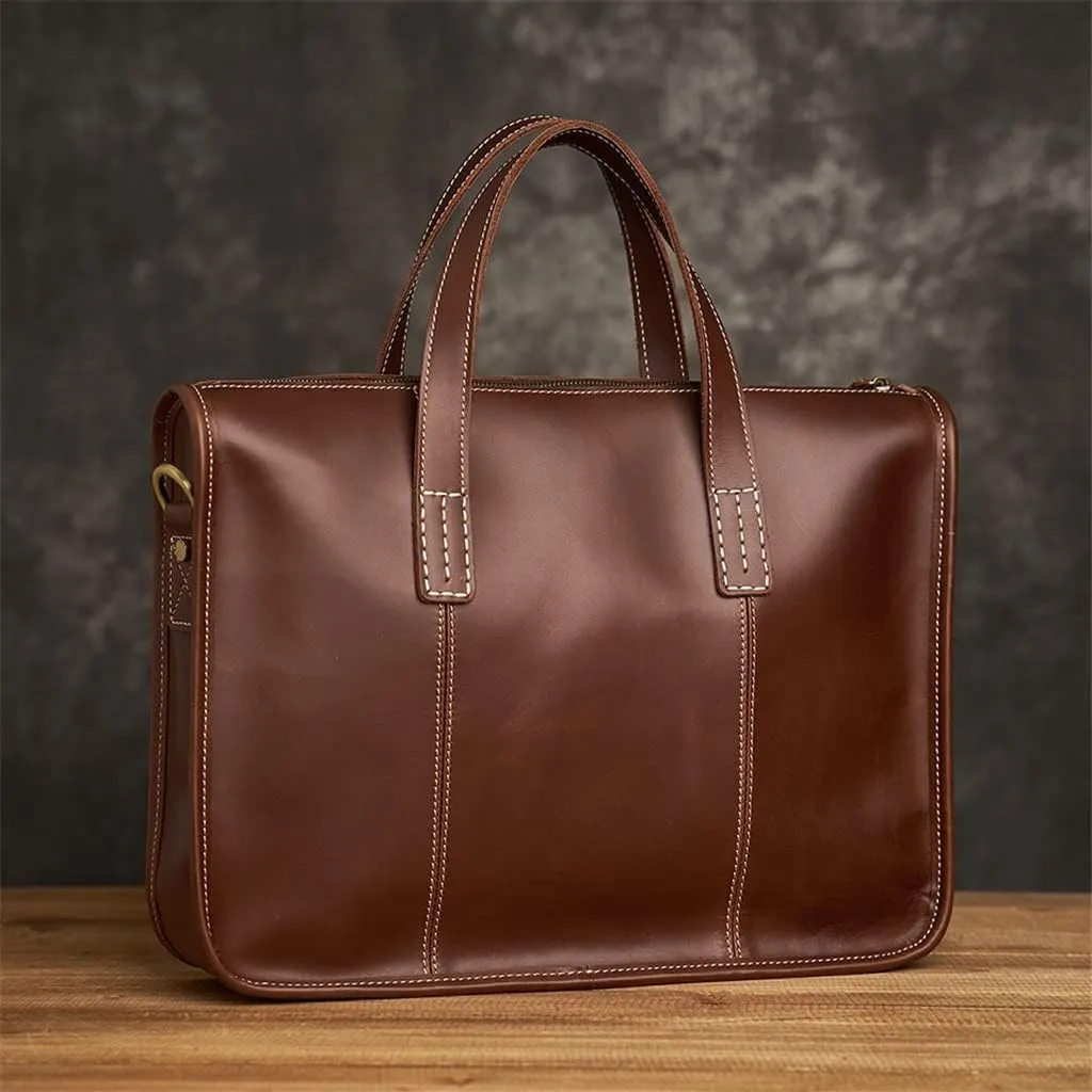 Leather Men's Briefcase Large Capacity Business Bag Black Male Shoulder Laptop Bag (Color : A, Size : One Size) (A One Size)