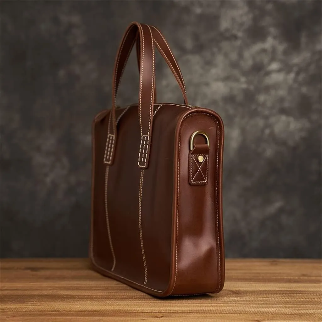 Leather Men's Briefcase Large Capacity Business Bag Black Male Shoulder Laptop Bag (Color : A, Size : One Size) (A One Size)