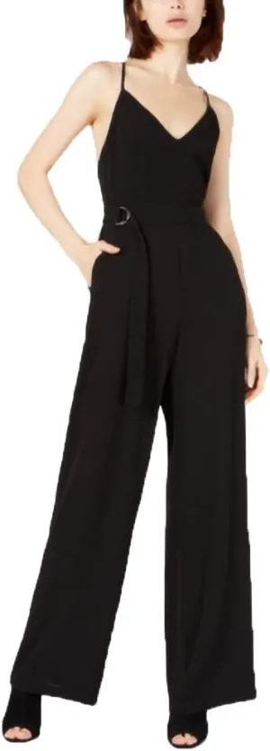 Leyden Womens Strappy Wide-Leg Jumpsuit Black L