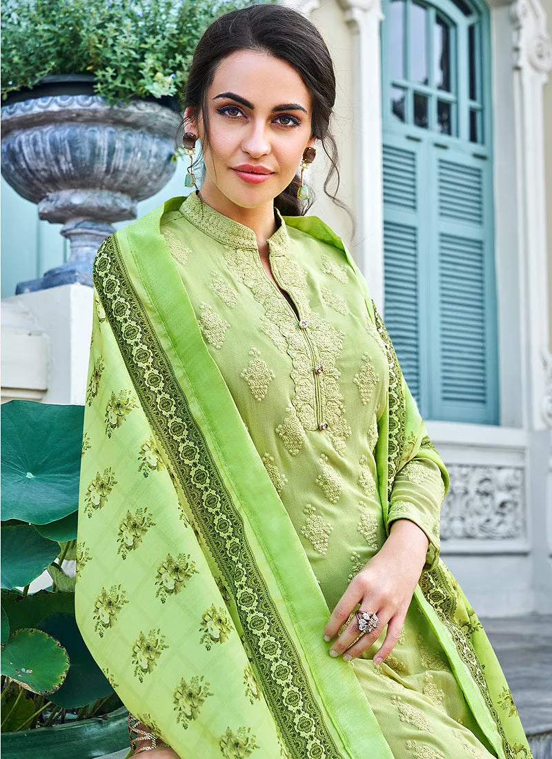 Light Green Lucknowi Embroidered Pants Suit