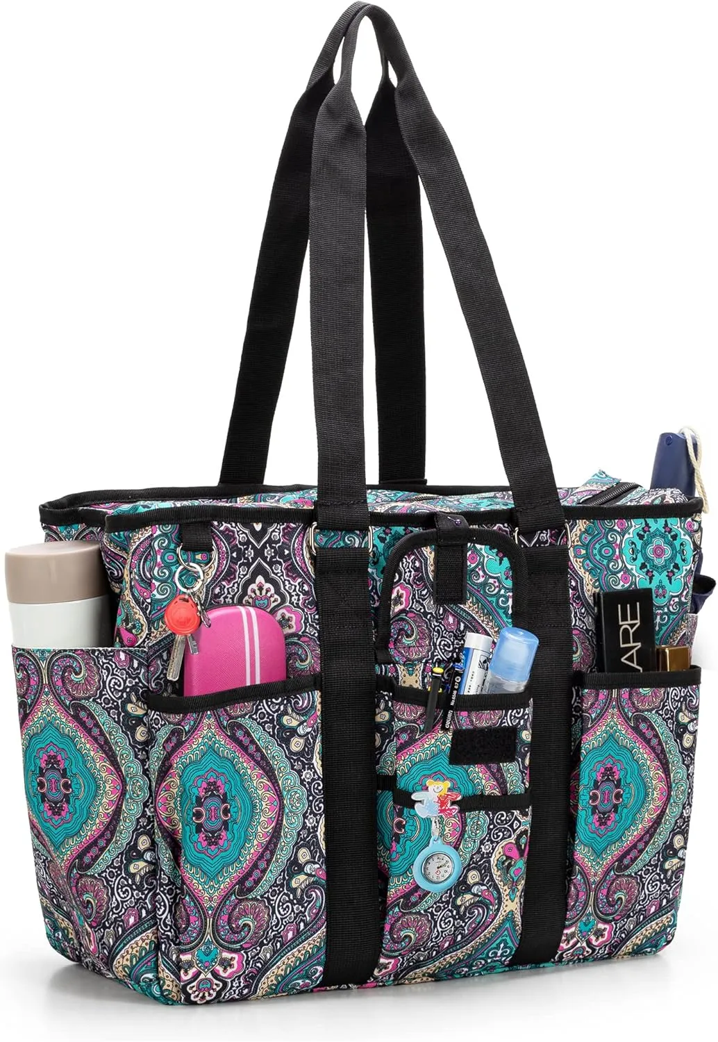 LoDrid Teacher Tote with Padded Bottom, Large Utility Bag for Work