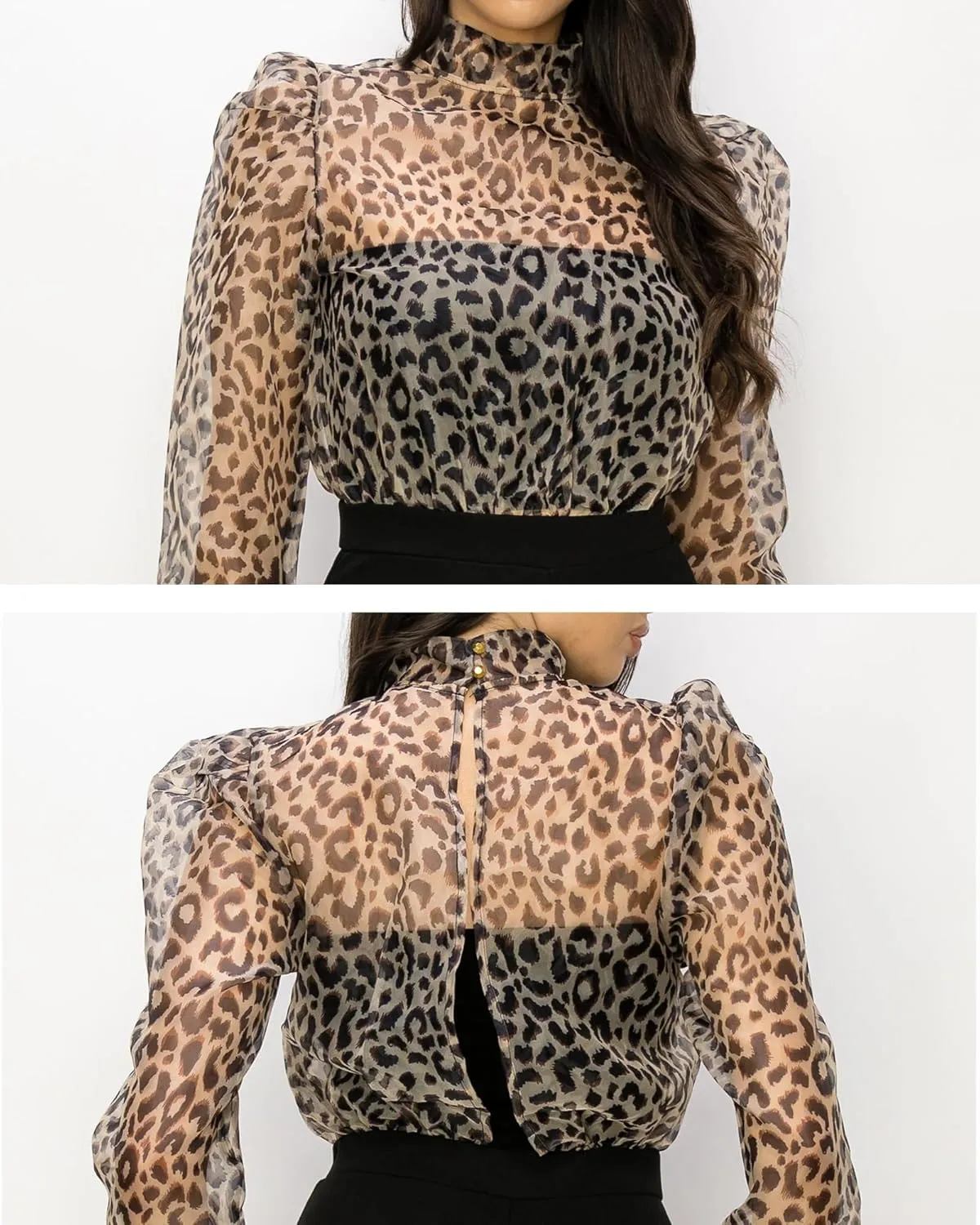 Long Sleeve Jumpsuits for Women Clothing Organza Leopard Print Tops Womens Rompers Black Shorts One Piece Outfits