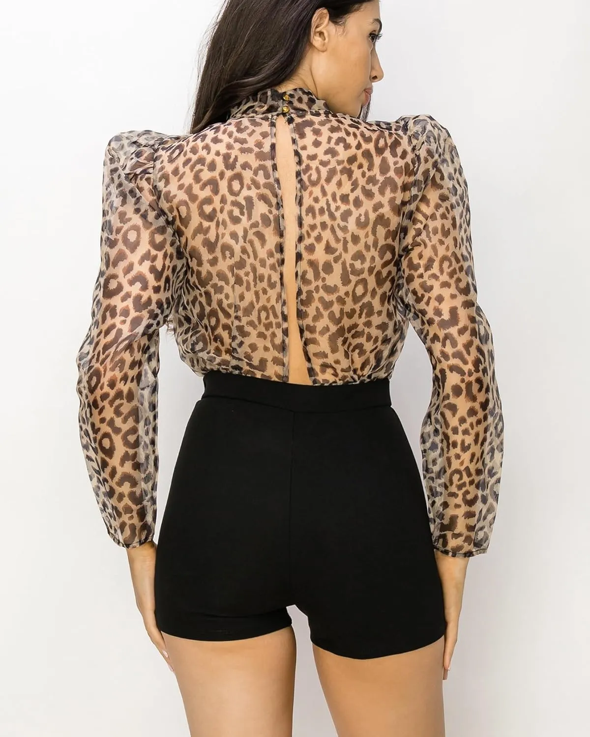 Long Sleeve Jumpsuits for Women Clothing Organza Leopard Print Tops Womens Rompers Black Shorts One Piece Outfits