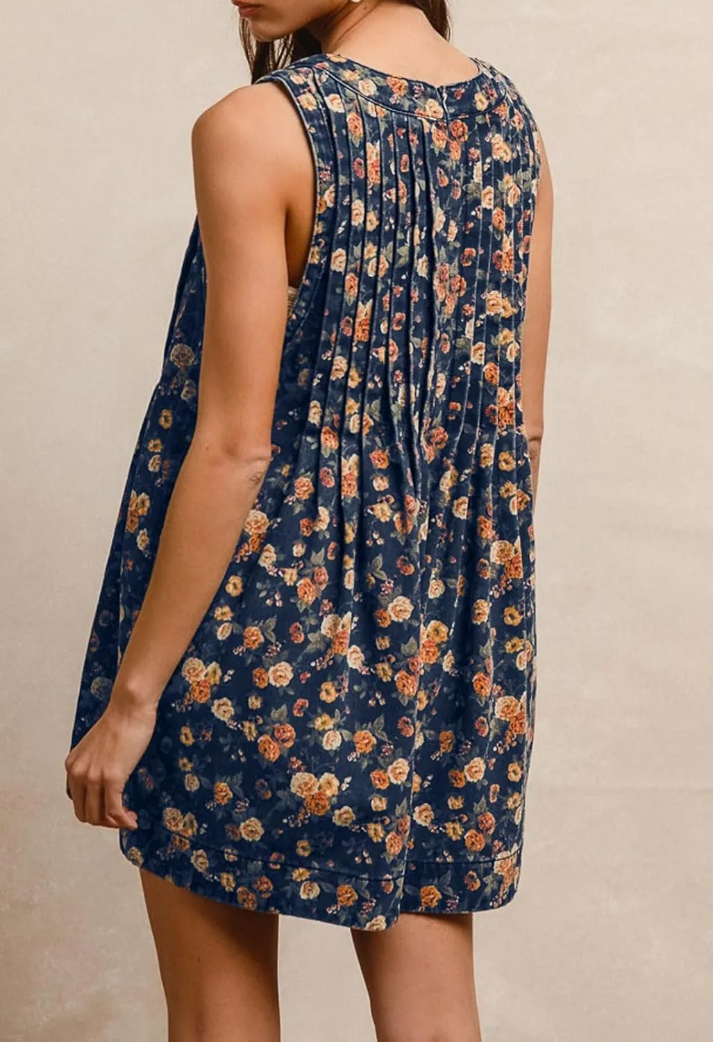 loveimgs Women Sleeveless Floral Print Denim Romper Shorts Ruffle Jean Overall Dress Front Tie Flowy Jumpsuit Summer 2025