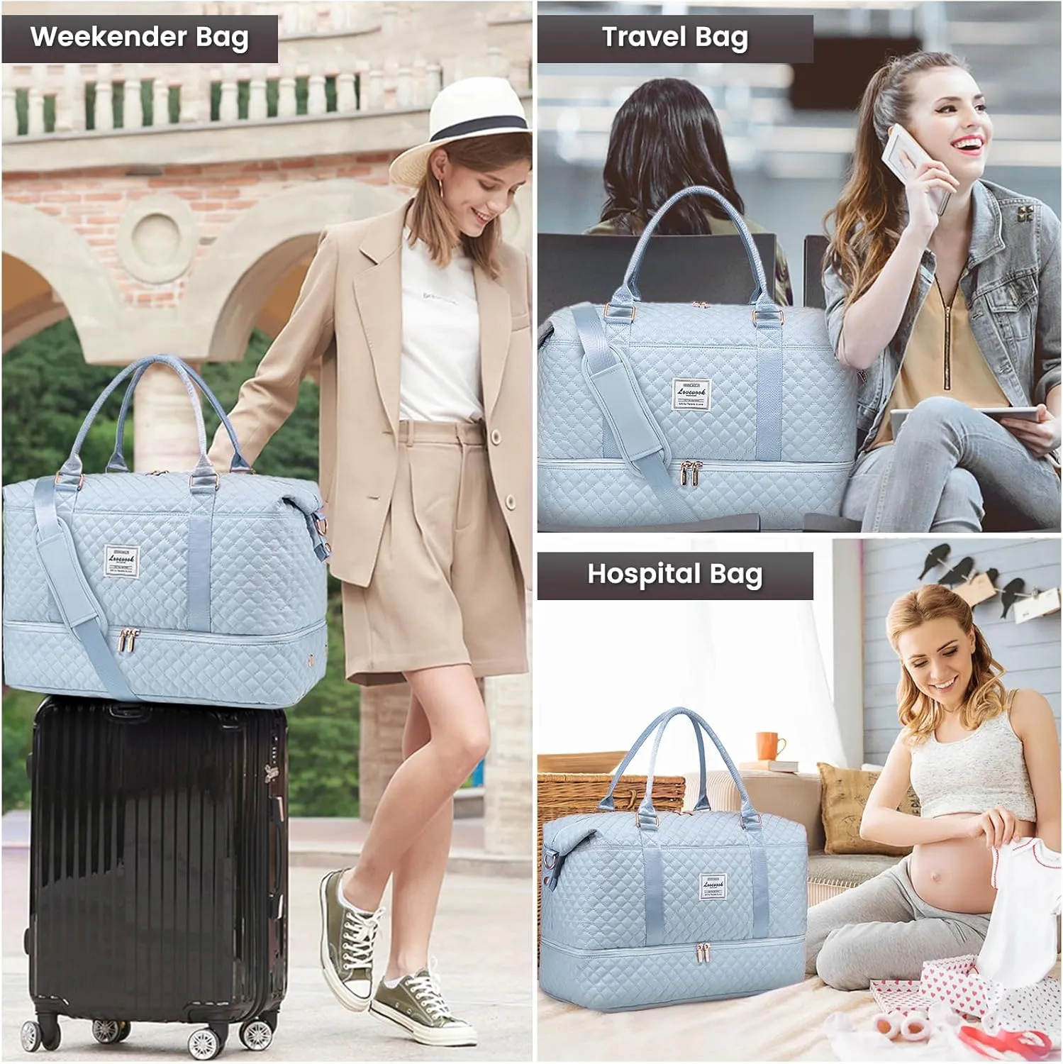 LOVEVOOK Travel Duffle Bag,Weekender Bags for Women with Shoe CompartmentCarry on Overnight Bag with Toiletry Bag,Gym Duffel Bag with Wet Pocket, Hospital Bags for Labor and Delivery