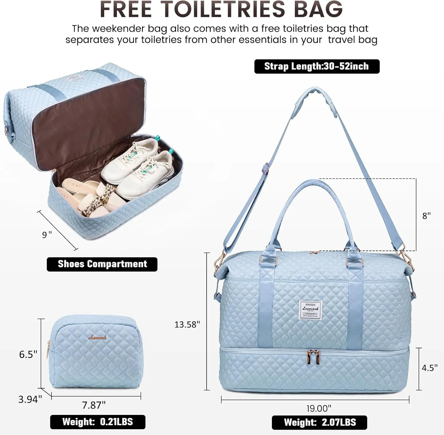 LOVEVOOK Travel Duffle Bag,Weekender Bags for Women with Shoe CompartmentCarry on Overnight Bag with Toiletry Bag,Gym Duffel Bag with Wet Pocket, Hospital Bags for Labor and Delivery